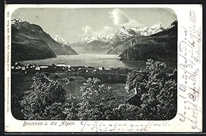 Ansichtskarte Brunnen, Totale mit Blick auf die Alpen