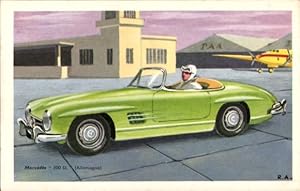 Künstler Ansichtskarte / Postkarte Mercedes 300 SL Roadster, Auto, Flughafen, Flugzeug