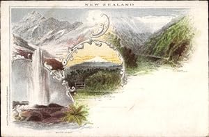 Ganzsache Ansichtskarte / Postkarte Neuseeland, Geysir, Berglandschaft