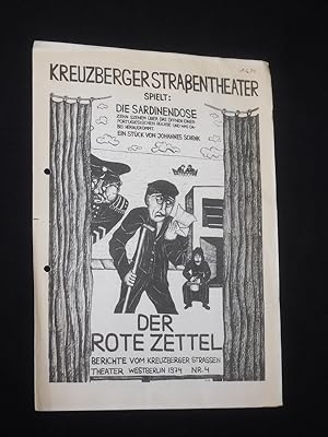 Programmzettel Kreuzberger Straßentheater 1974. DIE SARDINENDOSE - ZEHN SZENEN ÜBER DAS ÖFFNEN EI...