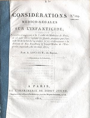 Considérations médico-légales sur l'infanticide, présentées et soutenues à la Faculté de médecine...