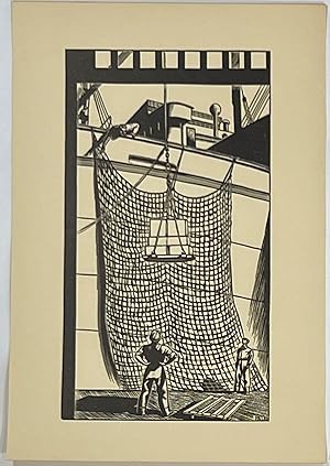 Imagen del vendedor de [Linocut of Men Working on a Ship] a la venta por Michael Pyron, Bookseller, ABAA