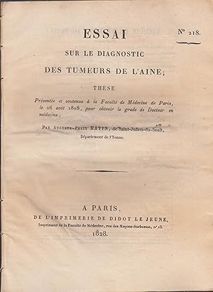 Imagen del vendedor de Essai sur le diagnostic des tumeurs de l'aine; thse, etc. a la venta por PRISCA