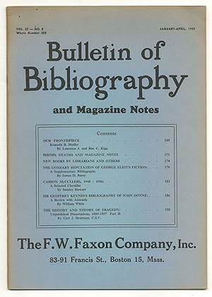 Bild des Verkufers fr Bulletin of Bibliography - Vol. 22, No. 8, January-April 1959 zum Verkauf von Between the Covers-Rare Books, Inc. ABAA