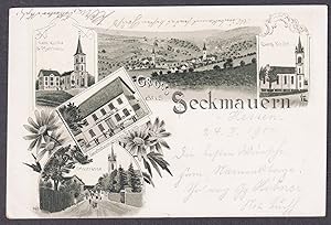 "Gruss aus Seckmauern" - Kirche Pfarrhaus Gasthof AK Ansichtskarte postcard