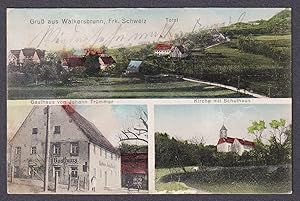 "Gruss aus Walkersbrunn, Frk. Schweiz" - Gräfenberg Gasthaus Schulhaus Kirche AK Ansichtskarte po...