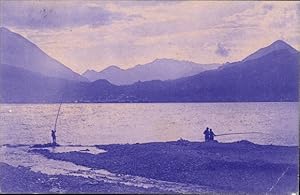 Ansichtskarte / Postkarte Landschaft, Gebirge, Angler am Ufer - Novitas 35161