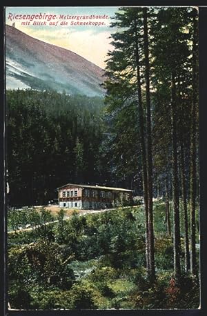 Ansichtskarte Melzergrundbaude, Baude mit Blick auf die Schneekoppe