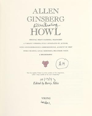 Seller image for Howl. Original Draft Facsimile, Transcript & Variant Versions, Fully Annotated by Author, With Contemporaneous Correspondence, Account of First Public Reading, Legal Skirmishes, Precursor Texts & Bibliography. Edited by Barry Miles. for sale by Blackwell's Rare Books ABA ILAB BA