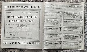 Aktien 5x mit verschieden eingedruckten Nummern. 10 Stammaktien über je 1000 Mark in Ludwigsburg ...