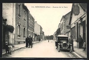 Carte postale Nérondes, Avenue de la Gare, Partie avec Autowerkstatt