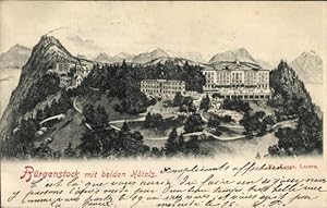 Litho Bürgenstock Kanton Nidwalden, Hotels, Gesamtansicht