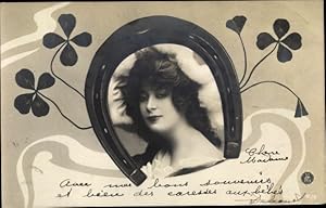 Ansichtskarte / Postkarte Portrait einer Frau, Hufeisen, Klee, NPG 61/5