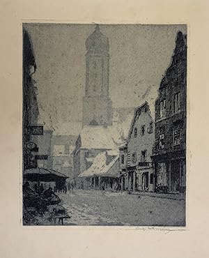 Bild des Verkufers fr Radierung in blau "Graz Klbernes Viertel" unten rechts eigenhndig mit Bleistift signiert; in der Platte dat. Weihnachten 1911, 25 x 20,2 cm (Plattenr.) 35 x 28,5 cm (Blattgr.) zum Verkauf von Antiquariat Johannes Mller