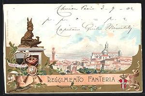 Lithographie Siena, Reggimento Fanteria 31, Wappen, Ortspanorama