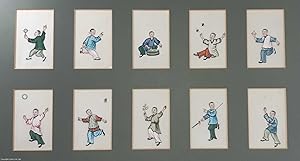 Children at Play. A group of 10 original 19th century watercolour pith paintings of children's ga...