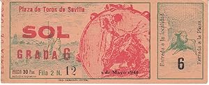 1949 Unused Bullfighting Ticket from the Plaza de Toros de Sevilla