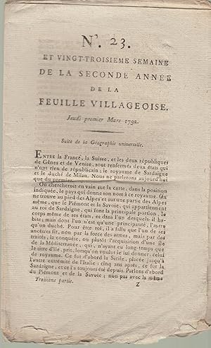 Seller image for n 23 et vingt-troisime semaine de la seconde anne de la Feuille Villageoise jeudi premier mars 1792 for sale by PRISCA