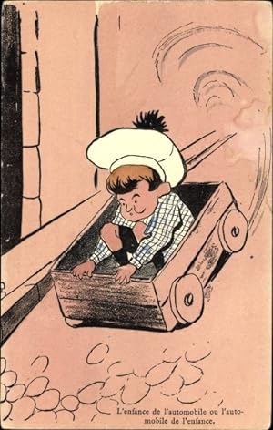 Ansichtskarte / Postkarte Junge in einer Seifenkiste