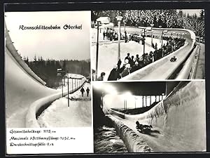 Ansichtskarte Oberhof / Thür., Rennschlittenbahn mit Zuschauern