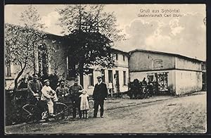 Ansichtskarte Schöntal, Gasthaus C. Blum, Radfahrer
