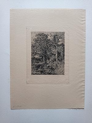 EN FORÊT (Crépuscule). Eau-forte. 1873. Epreuve d'artiste avant la lettre sur vergé teinté. Premi...