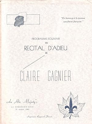 Programme-Souvenir de Recital d'Adieu de Claire Gagnon