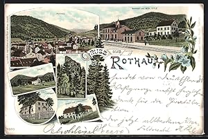 Lithographie Rothau, La Gare et Hotel Ottlé, Haut-Lachamp, Strutthof, vue générale