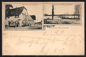 Carte postale Drusenheim, Gasthof zum goldnen Adler, Schiffbrücke über den Rhein