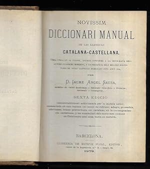 Diccionari Manual de las llenguas Catalana-Castellana Saura 1878