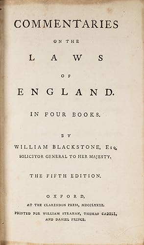 Bild des Verkufers fr Commentaries on the Laws of England. In Four Books, 5th ed. Eller 7. zum Verkauf von The Lawbook Exchange, Ltd., ABAA  ILAB