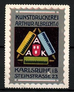 Bild des Verkufers fr Reklamemarke Kunstdruckerei Arthur Albrecht, Co., Karlsruhe i. B., Firmenlogo zum Verkauf von Bartko-Reher