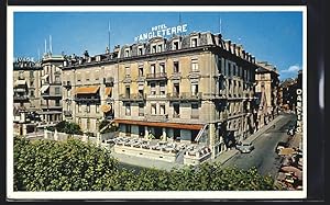 Ansichtskarte Genève, Hotel d`Angleterre mit Quai du Mont Blanc aus der Vogelschau