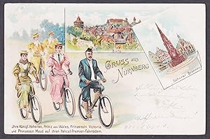 "Gruss aus Nürnberg" - Burg Brunnen Prinz von Wales Fahrrad Prinzessin Victoria AK Ansichtskarte ...