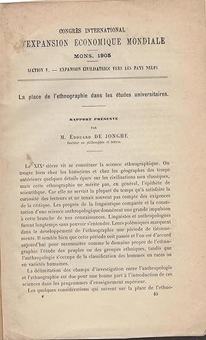 Imagen del vendedor de La place de l'ethnographie dans les tudes universitaires a la venta por PRISCA