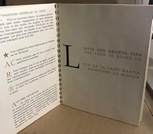 Liste des grands vins 1962 sous le signe de l'été / peintures de Minaux