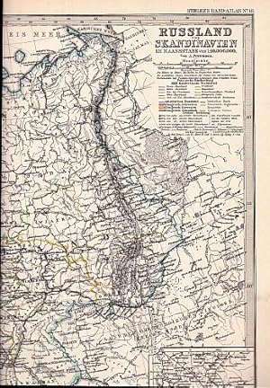 Bild des Verkufers fr Im Maasstabe 1:10000000. Von A.Petermann. Stahlstich mit Grenzkolorit und zwei kleinen Nebenkarten (St.Petersburg und Umgebung im Mastabe 1:500000; Moskau und Umgebung im Mastabe 1:500000). zum Verkauf von Antiquariat Heinz Tessin