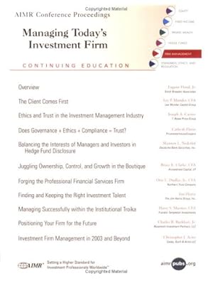 Seller image for Managing Today's Investment Firms for sale by WeBuyBooks