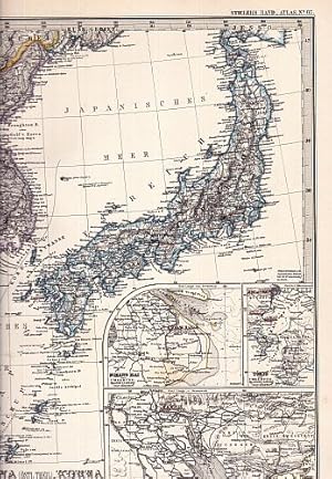 Immagine del venditore per Im Maastabe 1:7500000. Von A.Petermann. Stahlstich mit Grenzkolorit und 3 Nebenkarten (Schang Hay und Umgebung; Tokio und Umgebung; Der Canton-Strom und seine Umgebung, jeweils im Maastab von 500000). venduto da Antiquariat Heinz Tessin