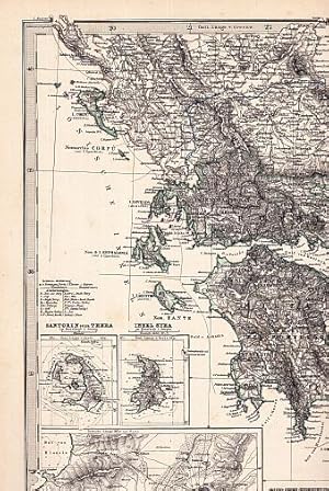 Seller image for Im Maasstabe 1:18500000. Von A.Petermann. Stahlstich mit Grenzkolorit und 3 kleinen Nebenkarten (Santorin und Thera; Insel Syra; Athen und Umgebung im Mastabe 1: 150000). for sale by Antiquariat Heinz Tessin