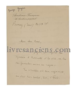 Lettre autographe signée à René Berge
