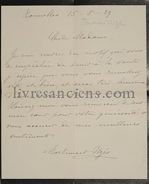 Lettre autographe signée de la duchesse d'Uzès
