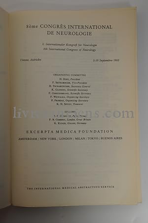 Seller image for 8me congrs international de neurologie. Vienne, Autriche. 5-10 septembre 1965 for sale by Eric Zink Livres anciens