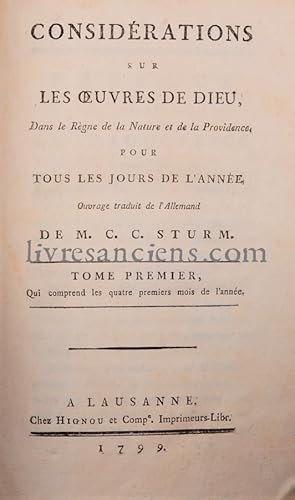 Seller image for Considrations sur les oeuvres de Dieu, dans le rgne de la Nature et de la Providence. Pour tous les jours de l'anne for sale by Eric Zink Livres anciens