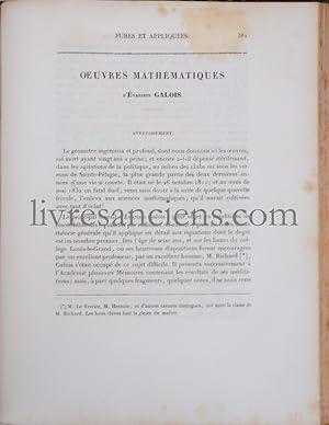 Oeuvres mathématiques d'Évariste Galois. In Journal de Mathématiques pures et appliquées ou Recue...