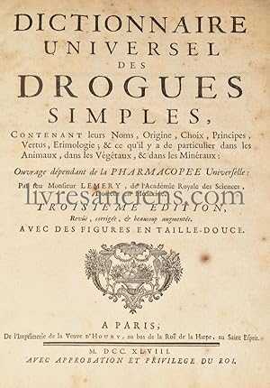 Bild des Verkufers fr Dictionnaire universel des drogues simples zum Verkauf von Eric Zink Livres anciens