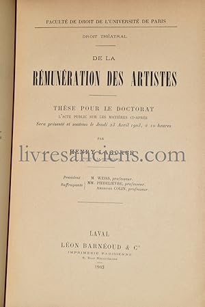 De La Rémunération des artistes