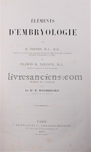 Bild des Verkufers fr lments d'embryologie zum Verkauf von Eric Zink Livres anciens