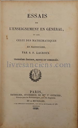 Essais sur l'enseignement en général et sur celui des mathématiques en particulier