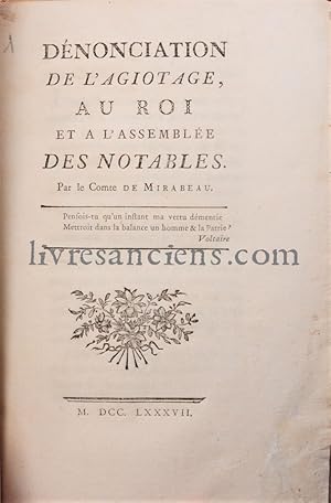 Dénonciation de l'agiotage au Roi, et à l'Assemblée des Notables